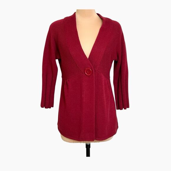 Emma James Red Cardigan Sweater Size Large One Button Front Snap Pleated Sleeves - Picture 1 of 8